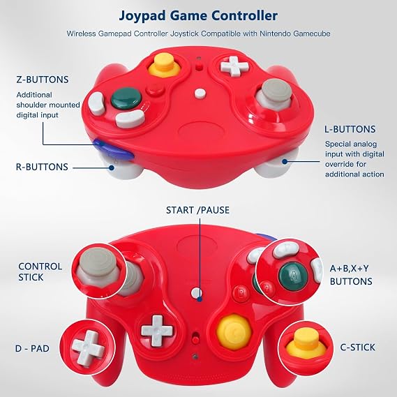 クラシック ワイヤレス コントローラー Nintend Gamecube コンソールに適合、NGC GC コンソール用ワイヤレス ゲームパッド、レシーバー/アダプター付属 オレンジ