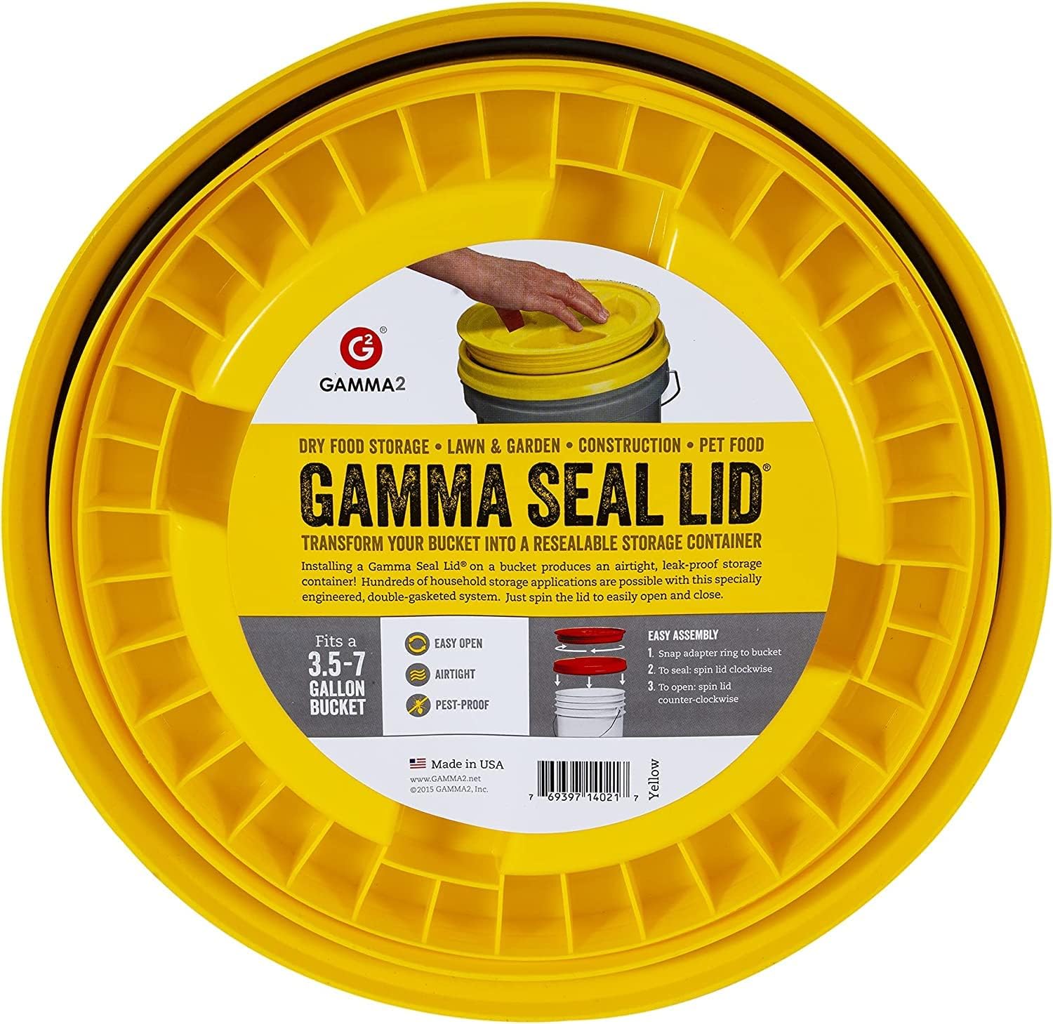 Pet Supplies : GAMMA2 Gamma Seal Lid - Pet Food Storage Container Lids - Fits 3.5, 5, 6, & 7 Gallon Buckets, Yellow : Pet Food Storage Products : 