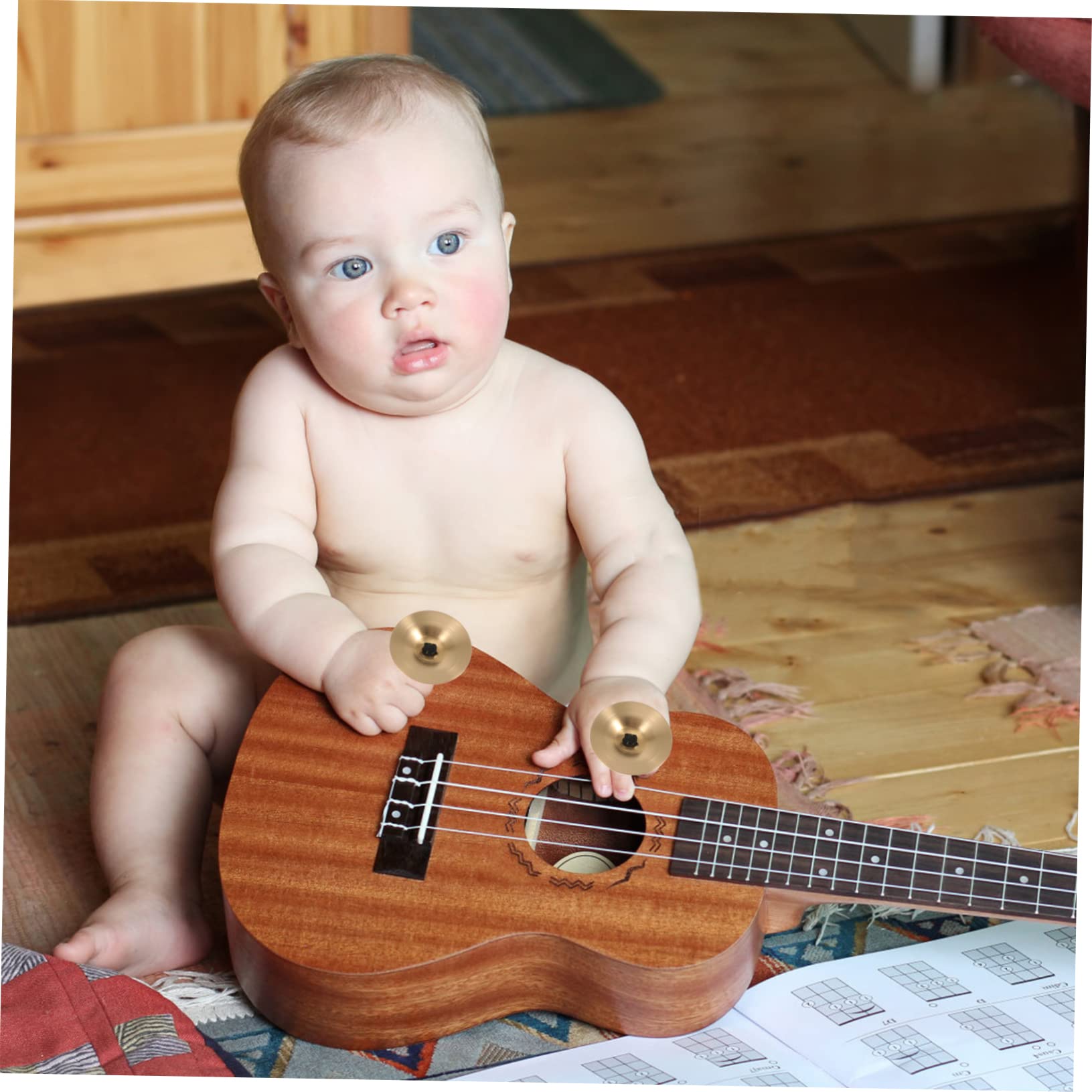 JEWEDECO 2sets Finger Instrument for Boys and Girls Copper Belly Dancing Cymbals Strap for Dance and Party Atmosphere 4pcs*2