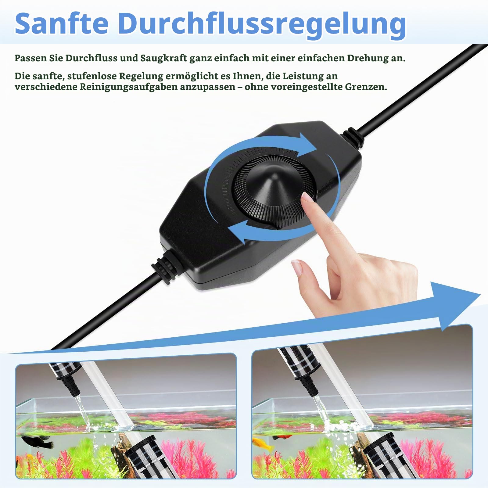 AQQA Aquarium Mulmsauger,7‑in‑1 Elektrischer Aquarium Wasserwechsel,Einstellbarer DC 18W Aquarium Sand Reiniger,Aquarium Kiesreiniger zubehör zum Wasserwechsel,Sandwaschen und Zirkulation