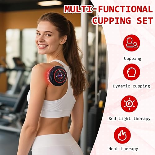 Miniatura 2 de Kit de ventosas para terapia de masaje, juego de terapia de ventosas eléctricas 4 en 1, 12 niveles de fuerza de succión y luz roja para alivio del