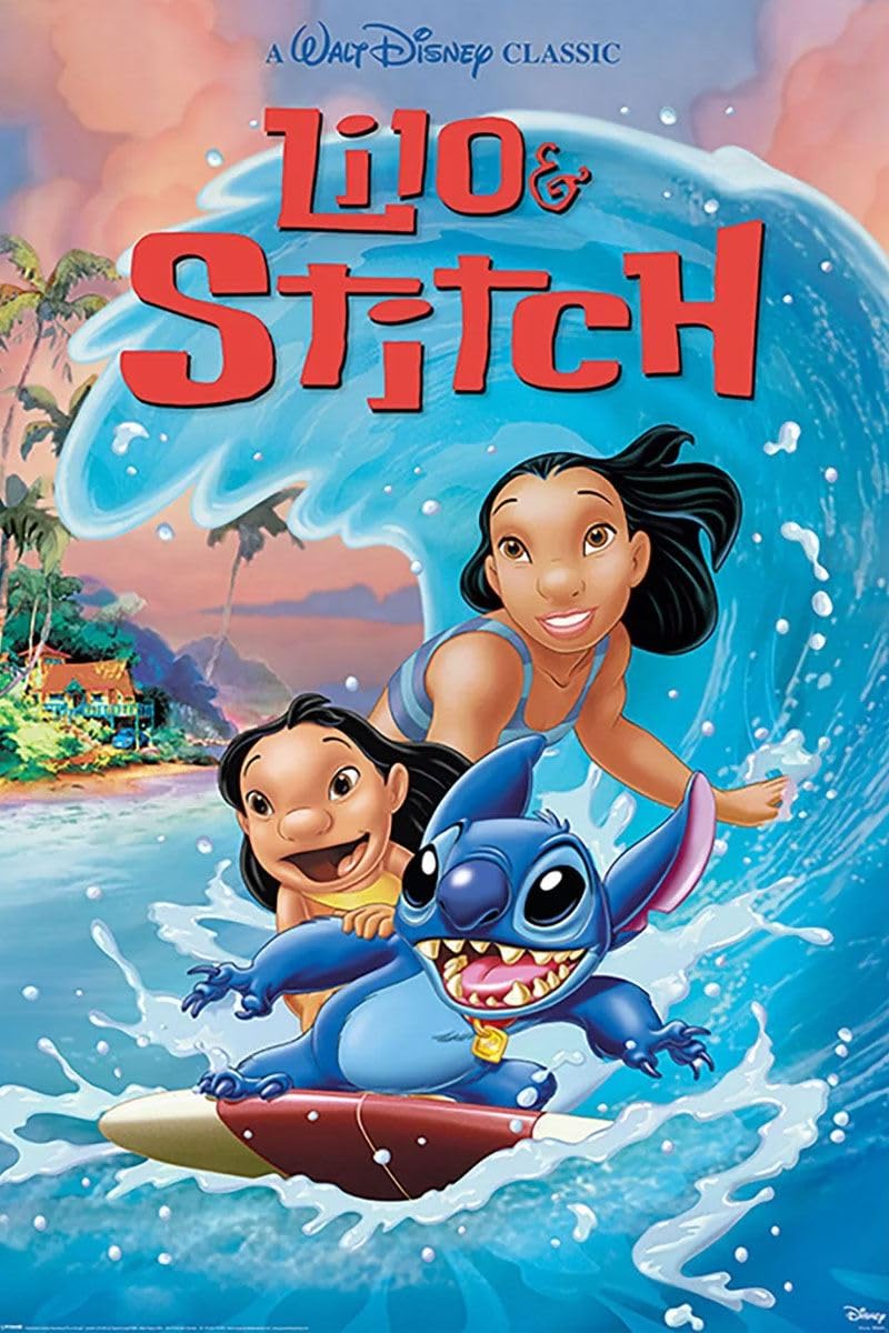Grindstore Lilo And Stitch (Wave Surf) Maxi Poster - Black Wooden Framed - Framed Poster Print, Wall Decor/Art, Home Gift Idea, For Living Room, Bedroom, Home or Office Display