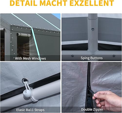 Miniatura 5 de Garaje portátil resistente de 12 x 20 pies, toldo extragrande con ventanas enrollables y cubierta de lona para todas las estaciones, tienda de