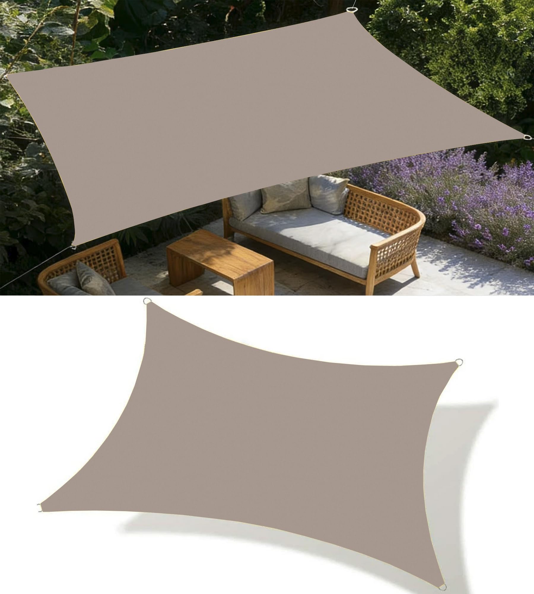 Sun Shade Sail Rectangle 1.2x7M Waterproof Sun Shades for Outdoor Garden 95% UV Block Sunshade Cloth Canopy with Rope for Yard Deck Lawn Garden Patio Chicken Coop Carport Khaki