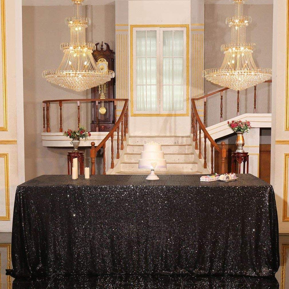 Nappe de table rectangle à paillettes Bigood effet étincelant noir 120cm*180cm