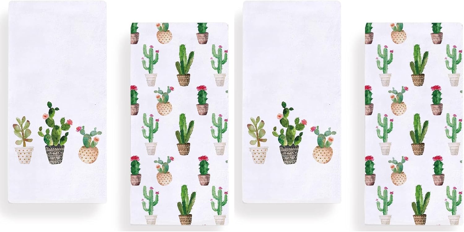 Watercolor Cactus Kitchen Dish Towel 18 x 28 Inch, Seasonal Spring Summer Cacti Towels Dish Cloth for Cooking Baking Set of 2 (Pack of 2)