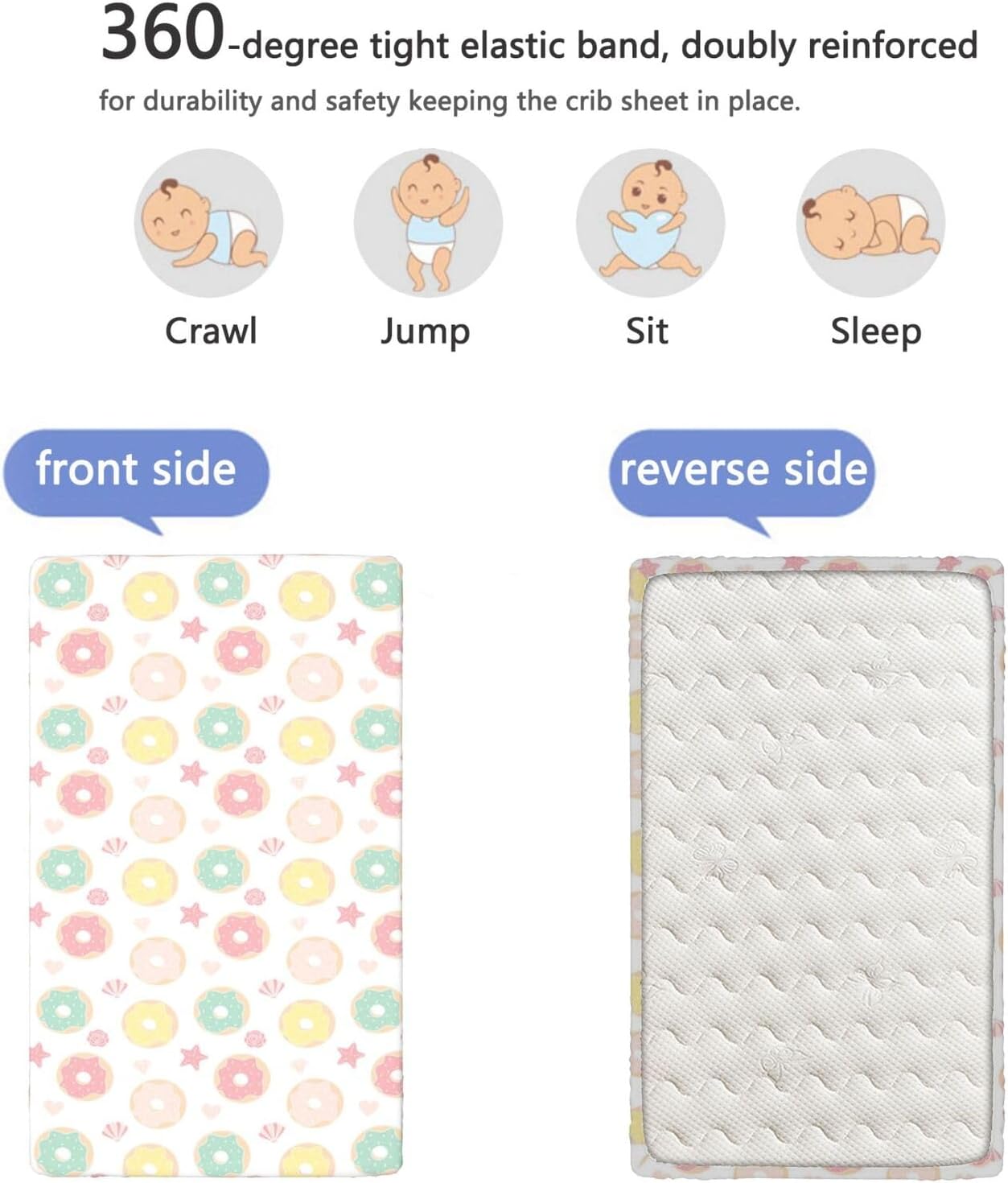Donut Themed Fitted Crib Sheet,Standard Crib Mattress Fitted Sheet Soft Toddler Mattress Sheet Fitted - Baby Sheet for Boys Girls,28“ x52“,White Multicolor