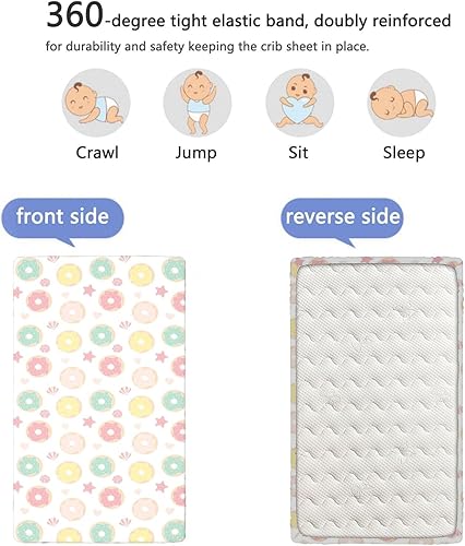 Vista 12 de Sábanas bajeras ajustables con temática de Donuts, sábanas portátiles para cuna para niños pequeños, sábana bajera para colchón de cuna o sábana