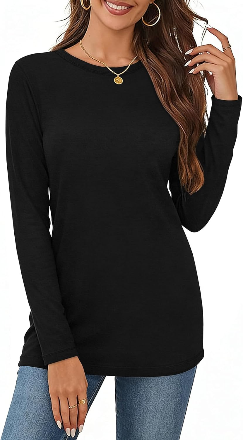 CHICGAL Women Long Sleeve Shirts Casual Dressy Crew Neck Soft Basic Tee Loose Fit Tunic Tops - Image 2