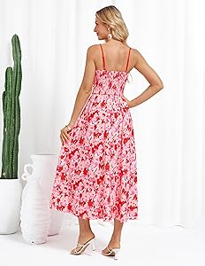 GRACE KARIN Women's 2025 Summer Casual Floral Boho Dress Spaghetti Strap Flowy Beach Maxi Dresses