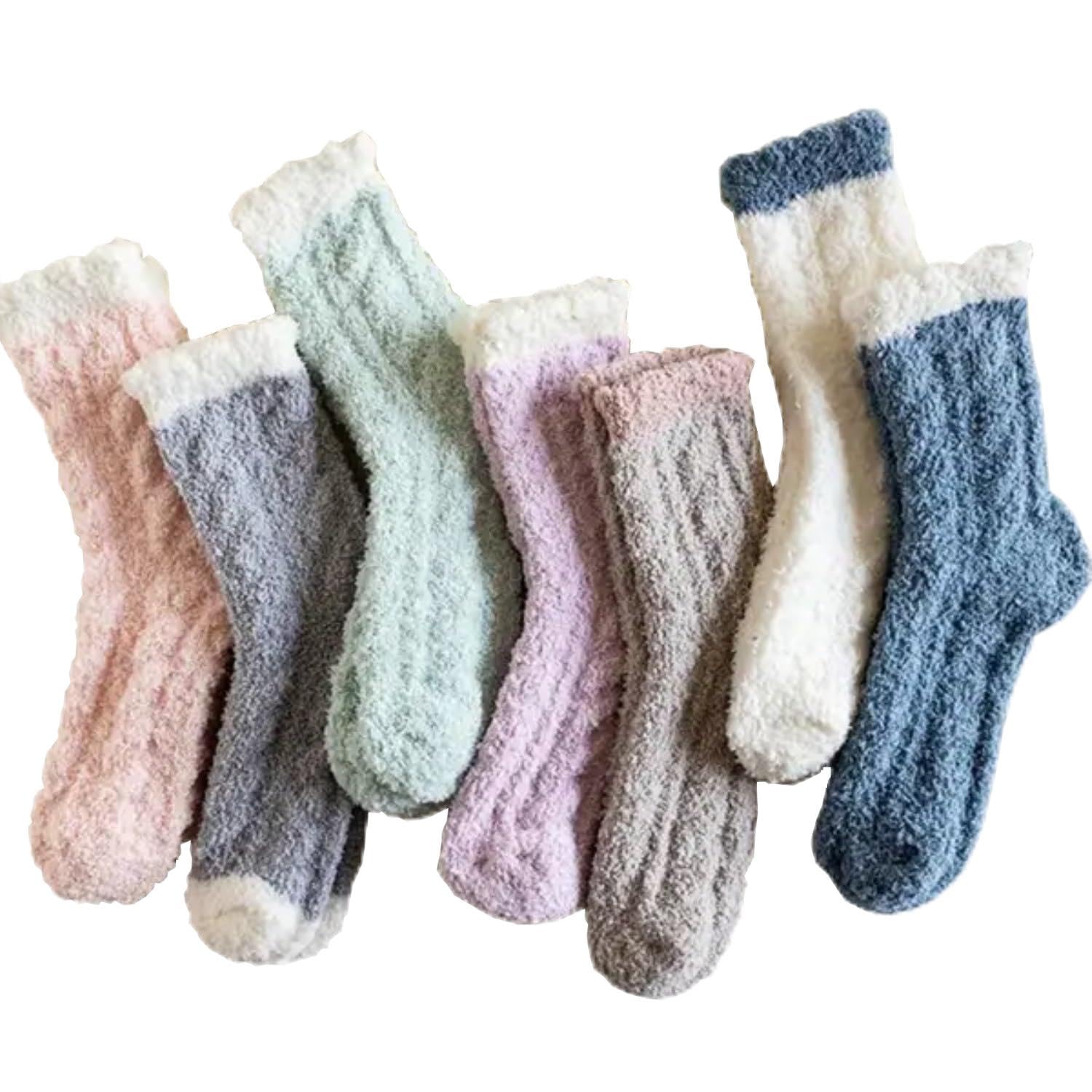 Onlybee Women's Pastel Colours 7 Pairs Of Fluffy Bed Socks