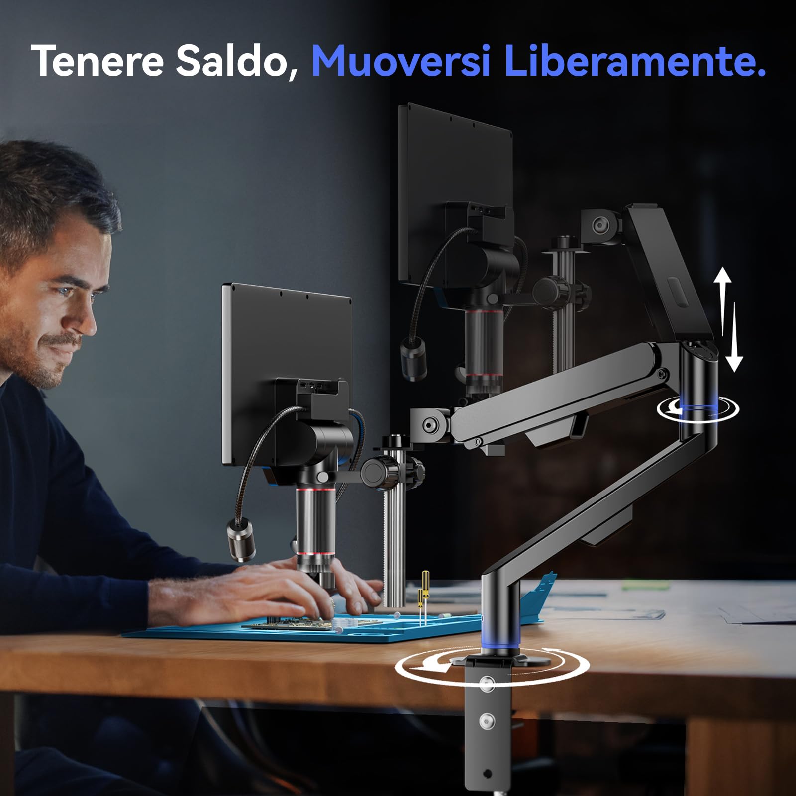 TOMLOV TM3K-3D Max 10,1" Microscopio Digitale IPS con Lenti Duali Magnetiche, Microscopio Saldatura 3D per Adulti, Ingranditore Monete 3K HDMI, LED, Tappetino per Riparazioni, Braccio Flessibile, 64GB