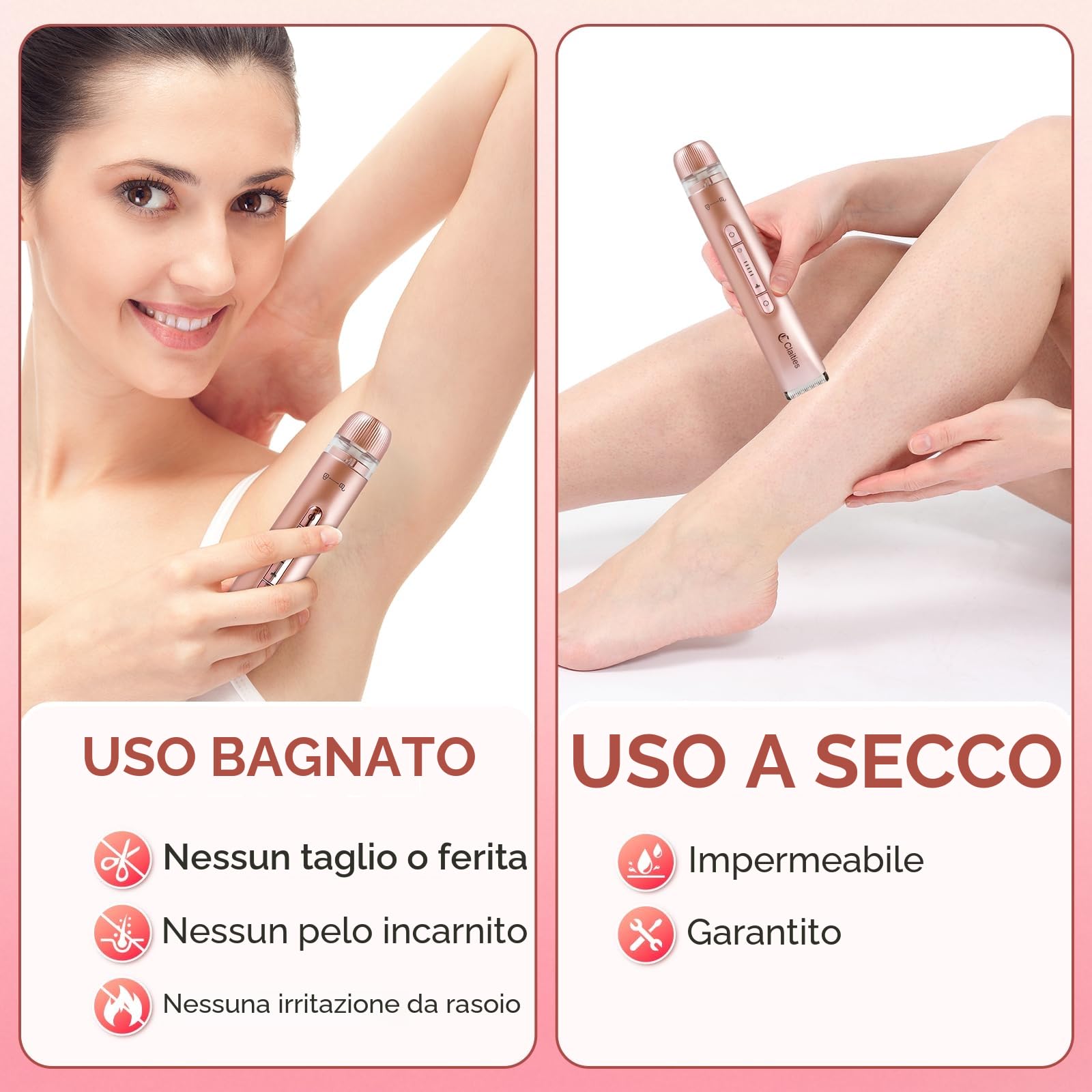 Rasoio elettrico da donna 2 in 1 per bikini a doppia testa, IPX7, impermeabile, per uso bagnato e asciutto, per rimuovere i peli del corpo e il viso, per bikini, ascelle, gambe, braccia, corpo viso