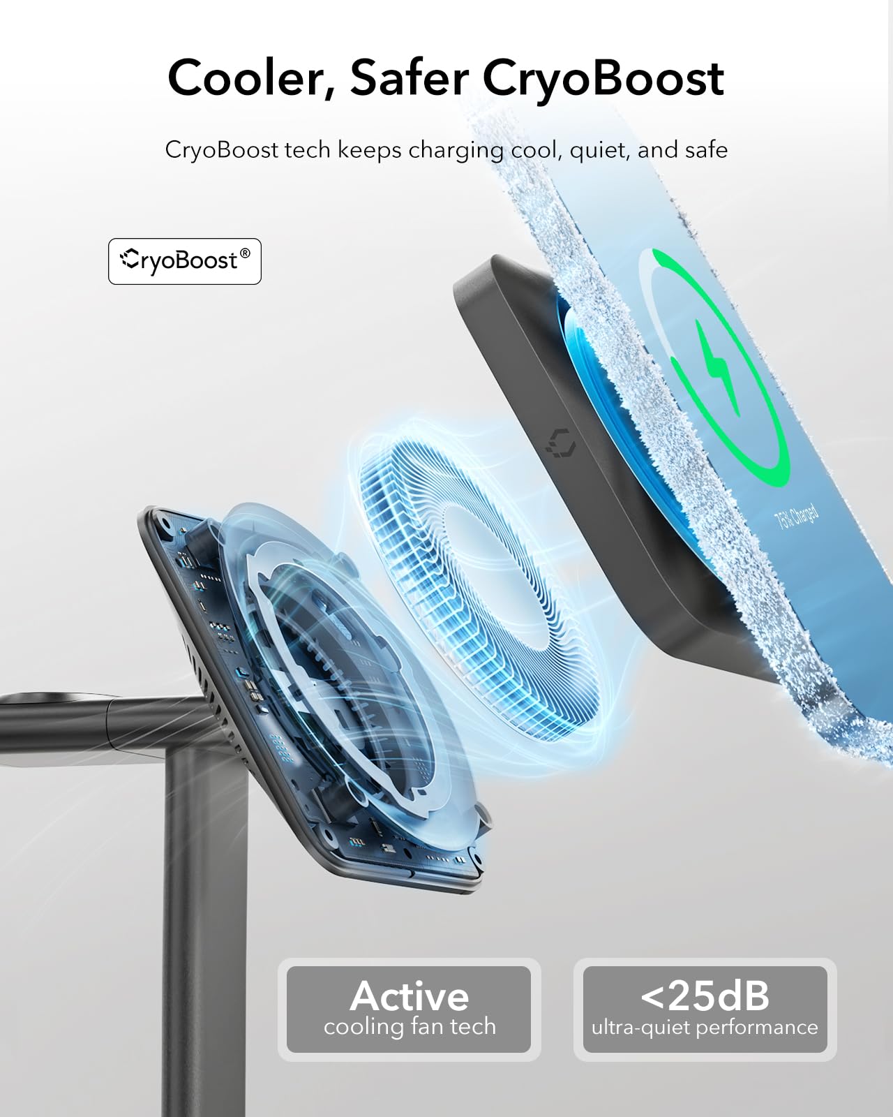 ESR Cargador Inalámbrico 3 en 1 15W, 15W Wireless Charger Rápido Soporte con CryoBoost, para iPhone 17/16/15/14/13, Watch/AirPods