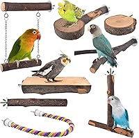 DBNESS 8pcs Natural Apple Wood Bird Perches for Parrots - Swing, Platforms, Rope Toys for Budgies, Conures, Parakeets