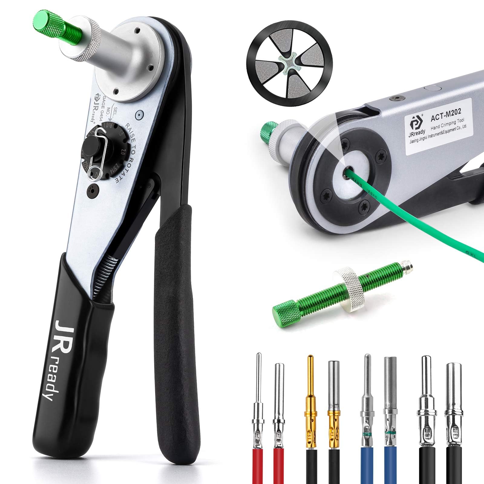 JRready ACT-M202 Herramienta de Engaste Deutsch para Contactos Sólidos de Calibre 12 16 20 Localizador de Conectores Herramienta de Engaste de una Pieza Equivalente HDT-48-00 Deutsch (12-22AWG)