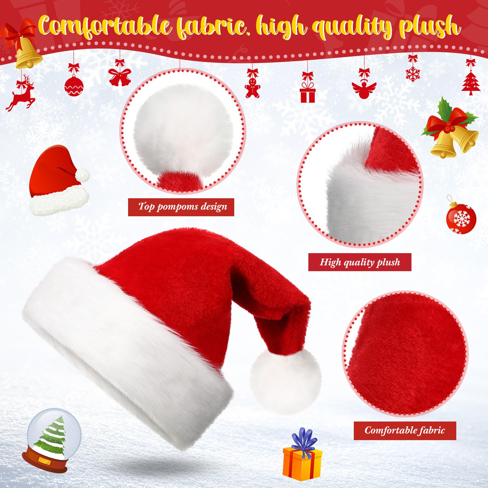 Hestya 2 Pcs Santa Hat Christmas Hat for Kids Boys Girls Children Christmas Hats Thicken Comfortable Velvet Santa Claus Hat Soft Plush Xmas Holiday Hat for Christmas New Year Theme(Red) - Image 3