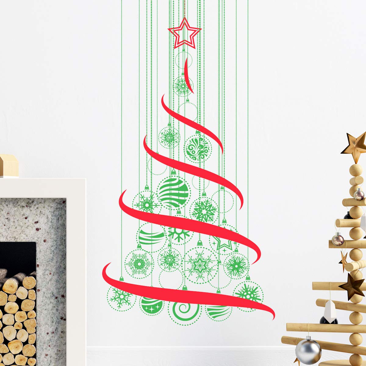 Ambiance Sticker Christmas Merry Christmas Aufkleber, selbstklebend, Weihnachten, Dekoration, Partys, für Schlafzimmer und Wohnzimmer, Weihnachtsbaum in der Luft, H 150 x L 80 cm