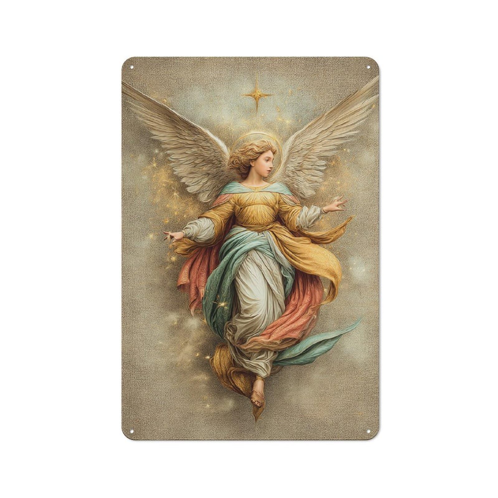 Junmoney Angel's Radiant Grace Retro Tin Wall Plaque 30X20cm For Home Office Or Studio, Wall Decoration For Home Offices And Studios
