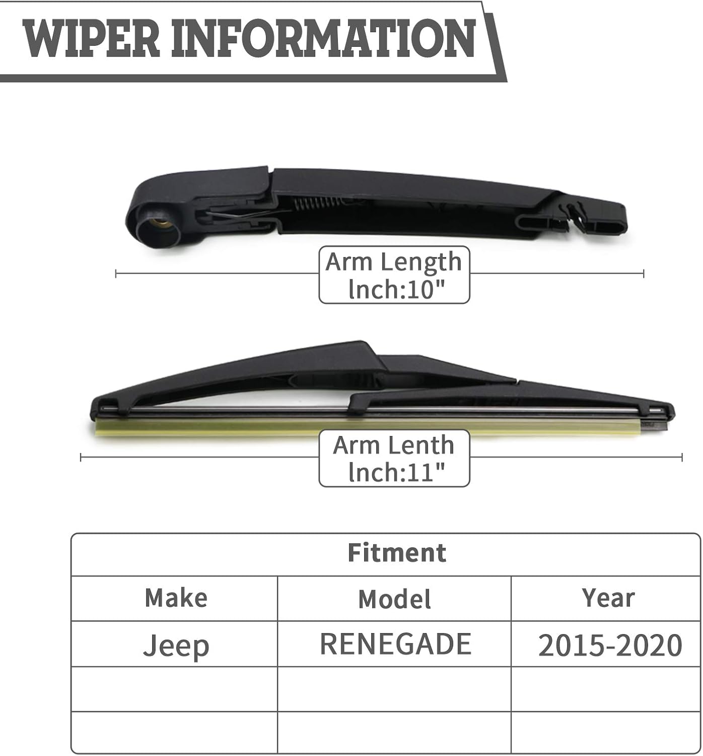 Rear Wiper Arm Blade Nut Set Replacement for Jeep Renegade 2015-2021,Fiat 500X 2016-2022,Back Windshield Wiper Assembly with Window Wiper Cap Cover Accessories,OE:68256590AA