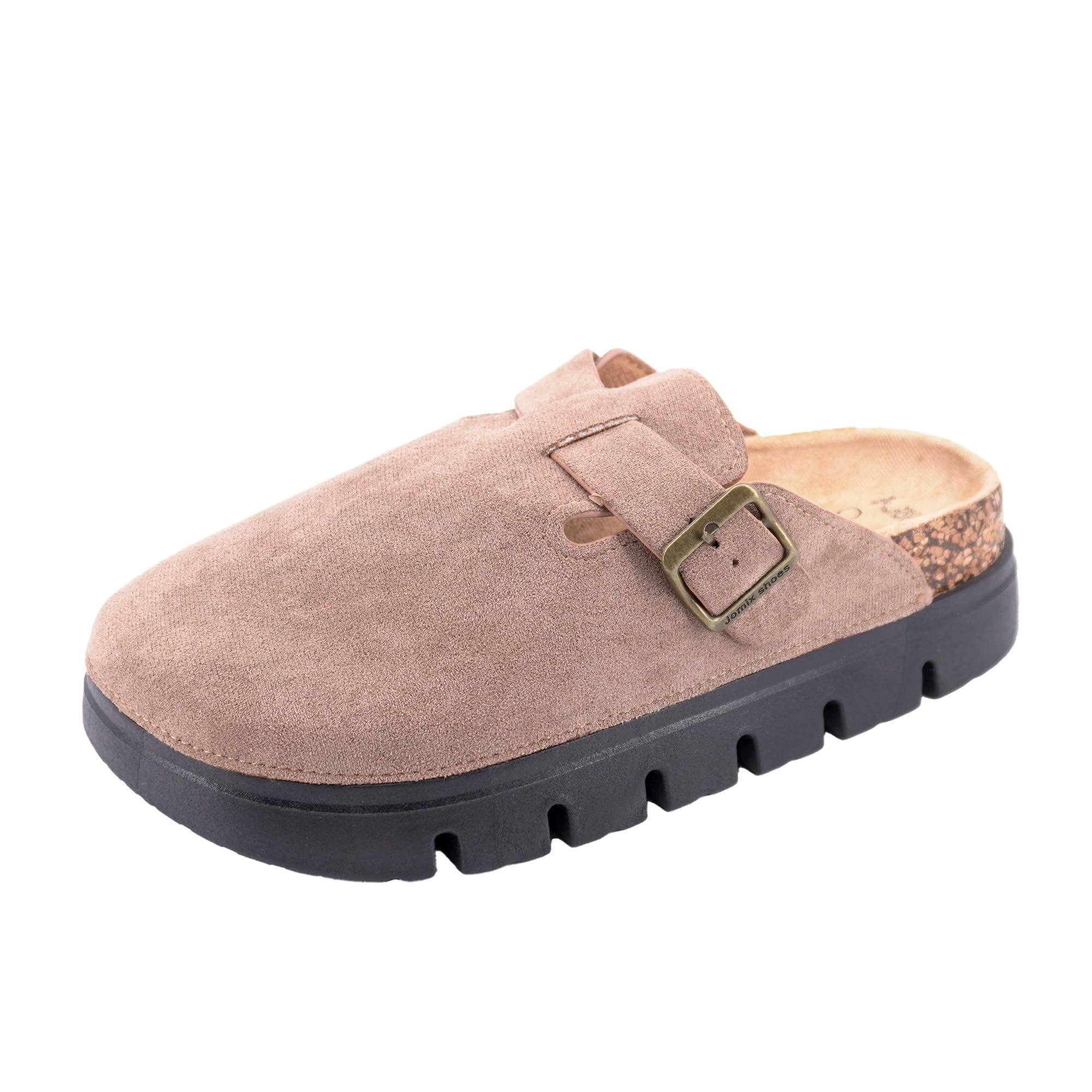 JOMIX Pantoletten Damen Clogs Rutschfester Slippers Bequeme Kork Fußbett Hausschuhe mit Verstellbar Schnalle Gartenschuhe