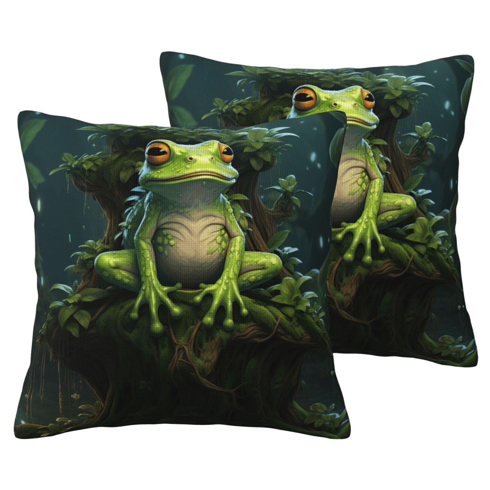 Housse de coussin grenouille de la paix BREAUX aspect lin lot de 2