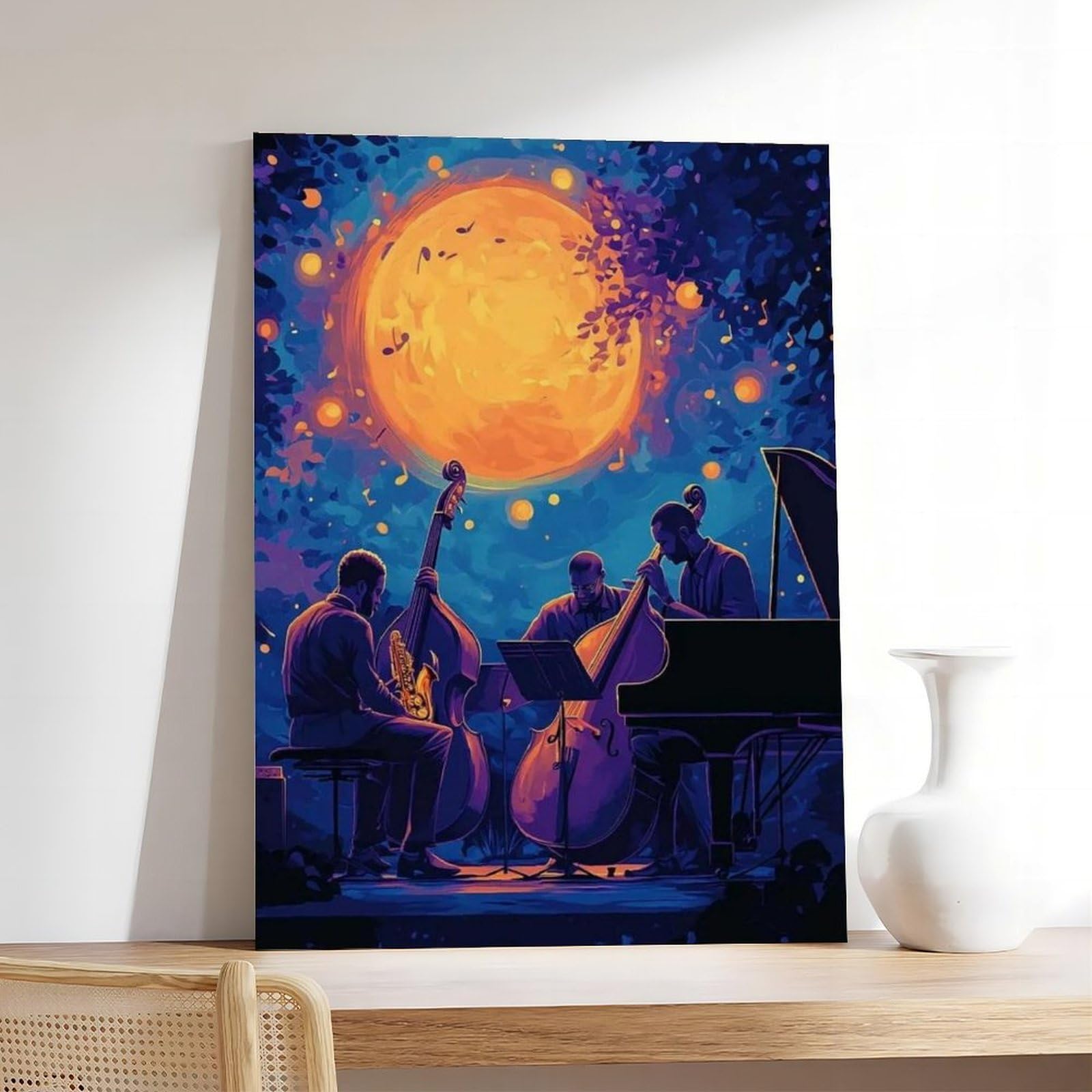Illustrazione del quartetto jazz, poster artistico su tela con musica notturna decorazione artistica da parete dipinti per soggiorno camera da letto decorazione 61 cm L x 91,4 cm W
