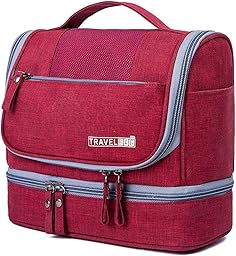 FAVORTALK Hanging Toiletry Bag Red Travel Bag for Toiletries Large Wine Wash Bag Waterproof Cosmetic Organizer for Men Women Zippered Shower Bathroom Bags 9.8x3.9x6.7 Inch - XSB12106