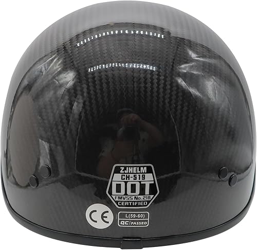 Miniatura 3 de Medio casco de motocicleta, con visera de cara abierta, material de fibra de carbono, ligero aprobado por DOT