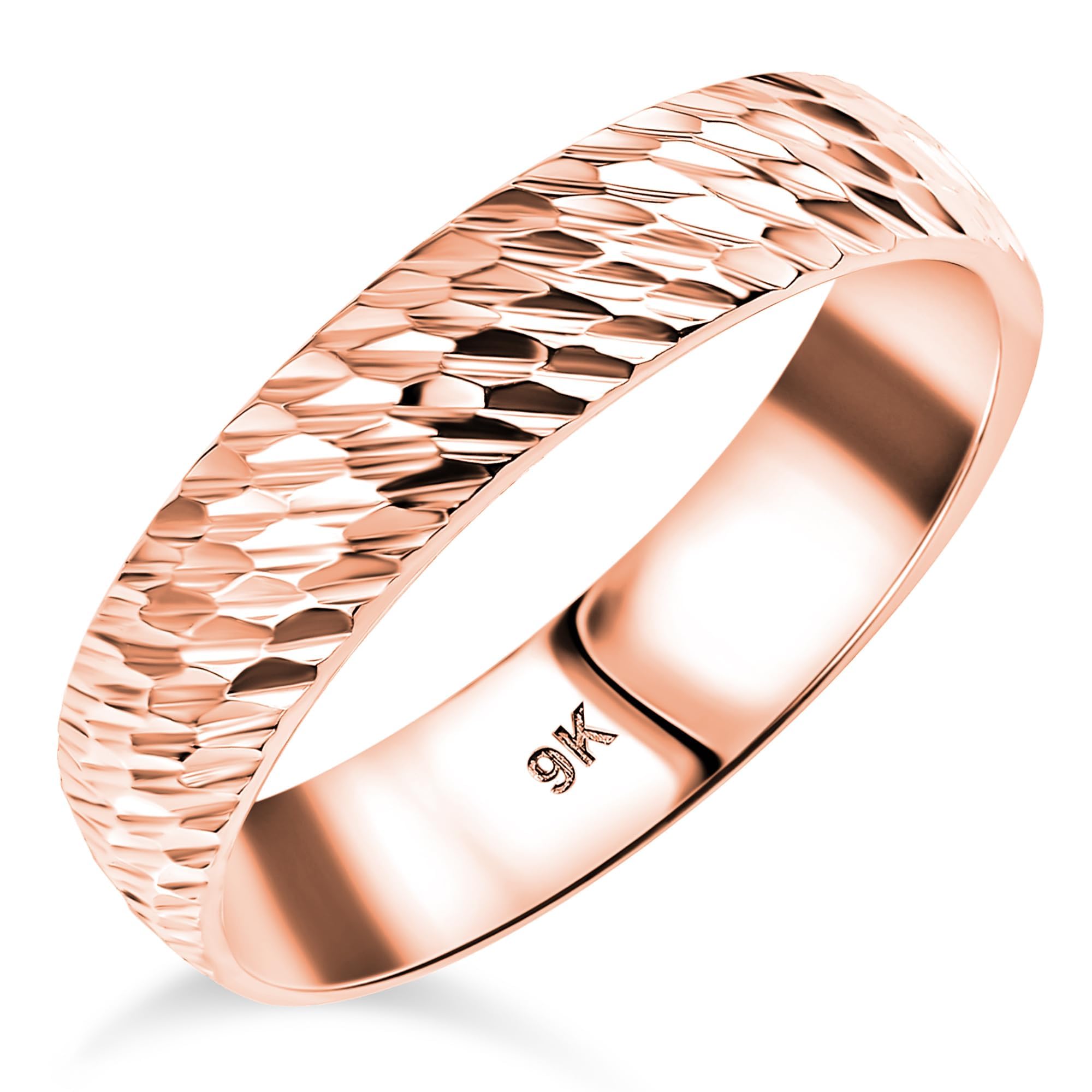 TJC 9ct Gold Wedding Band Rings for Women & Men - Diamond Cut Ring in 5mm Width Rose, White & Yellow Gold | Plain & Diamond Band Rings for Ladies & Gentlemen