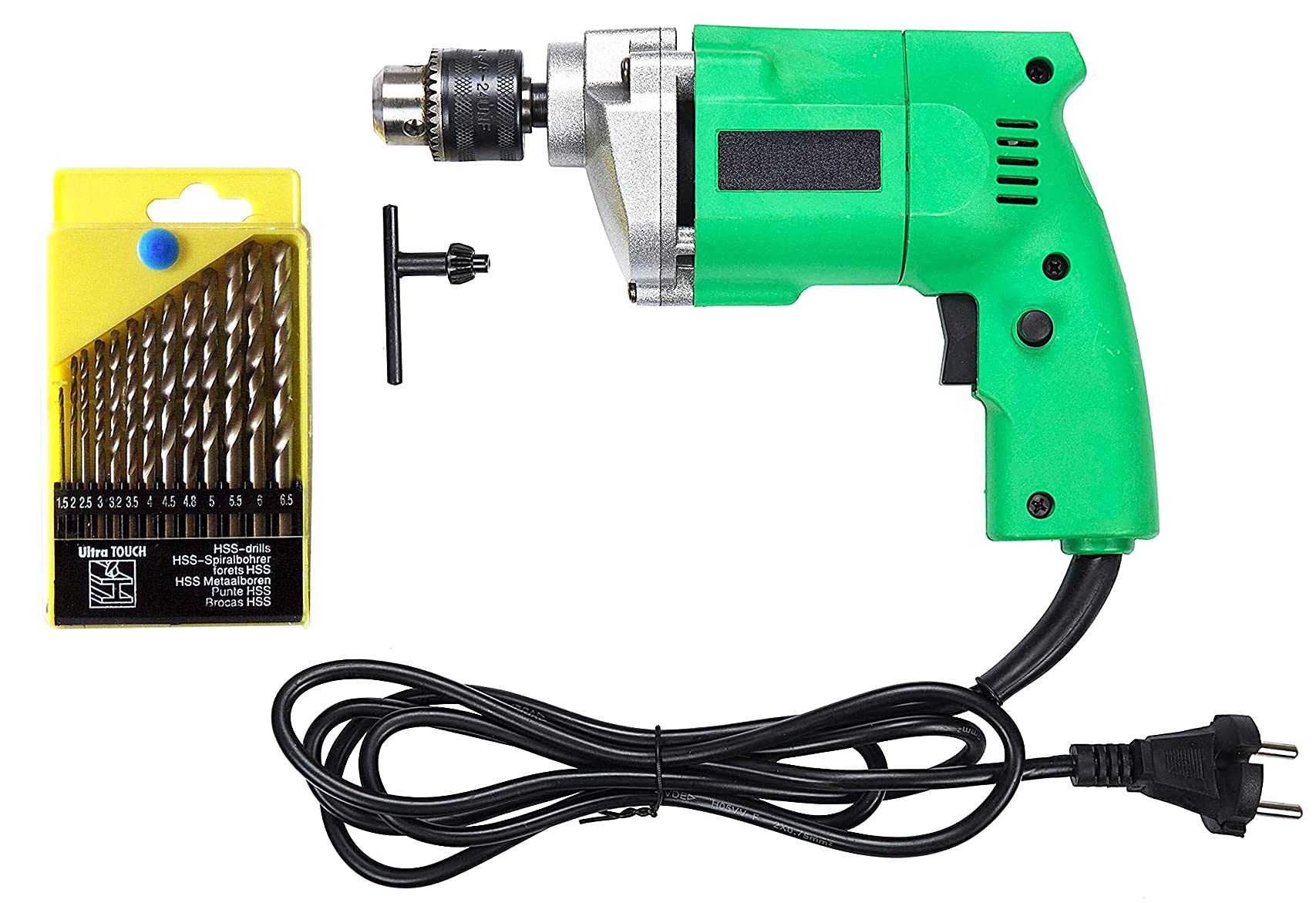 Shopper52 10mm Powerful Electric Drill Machine With 13Pcs Drill Bit Set - Green & Yellow | High Speed Wall & Wood Drilling Machine With 2600 RPM Motor | For Home, DIY and Office Use - CMDRL13BT-image-12