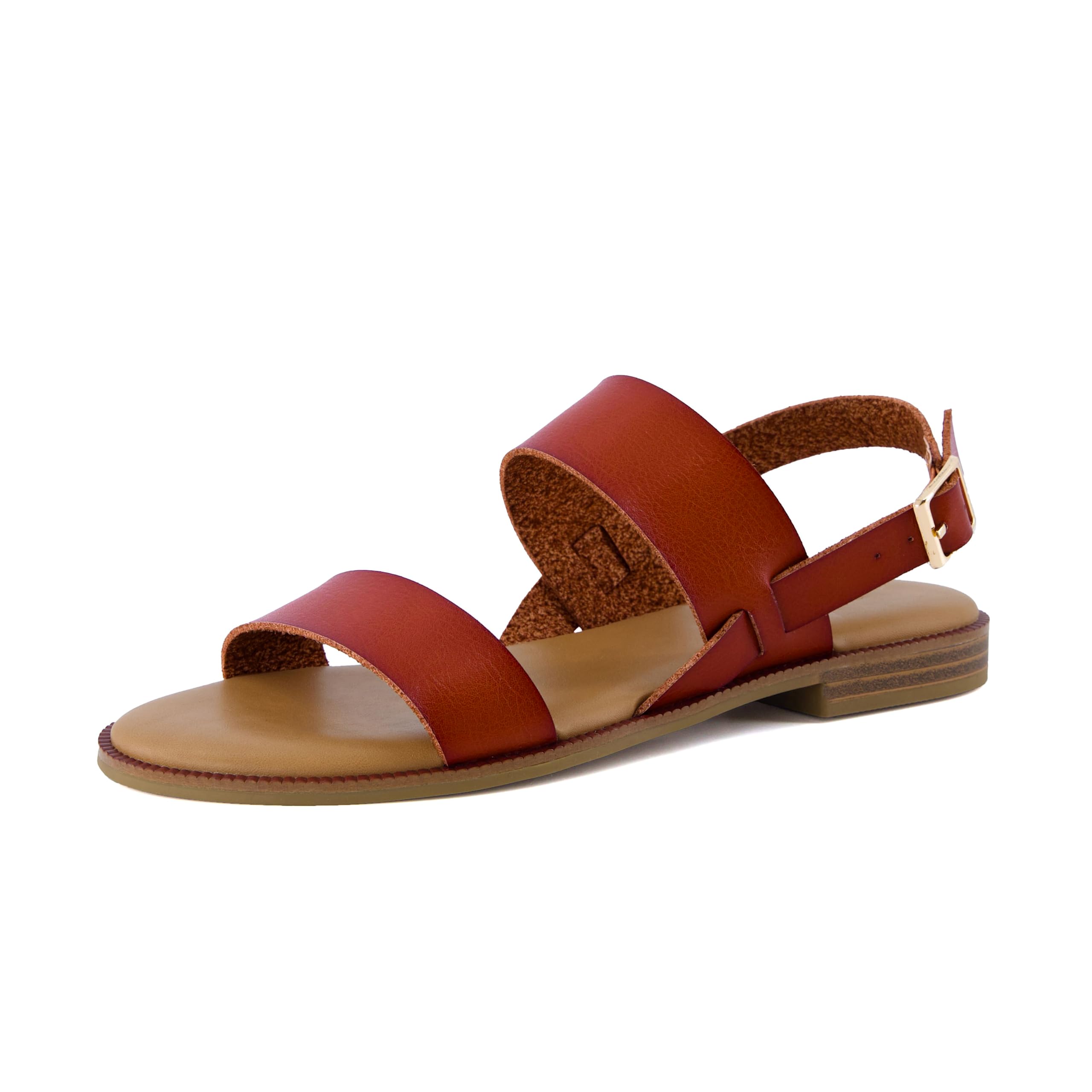 CUSHIONAIRE Lima Women’s Two-Strap Sandal – Faux Leather Flat with Adjustable Ankle Strap & Cushioned Footbed