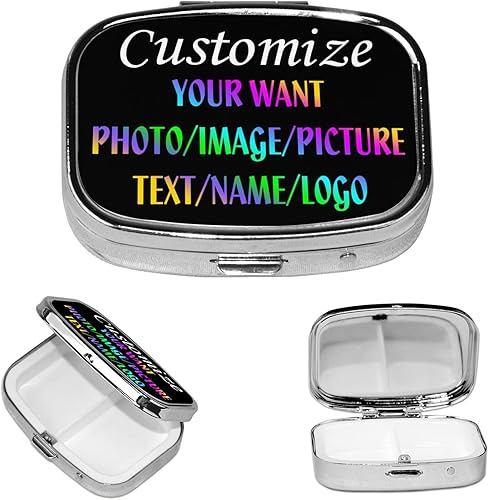 Pastillero cuadrado personalizado para tu propia imagen, textofoto, pastillero portátil de metal para medicamentos, organizador de vitaminas para