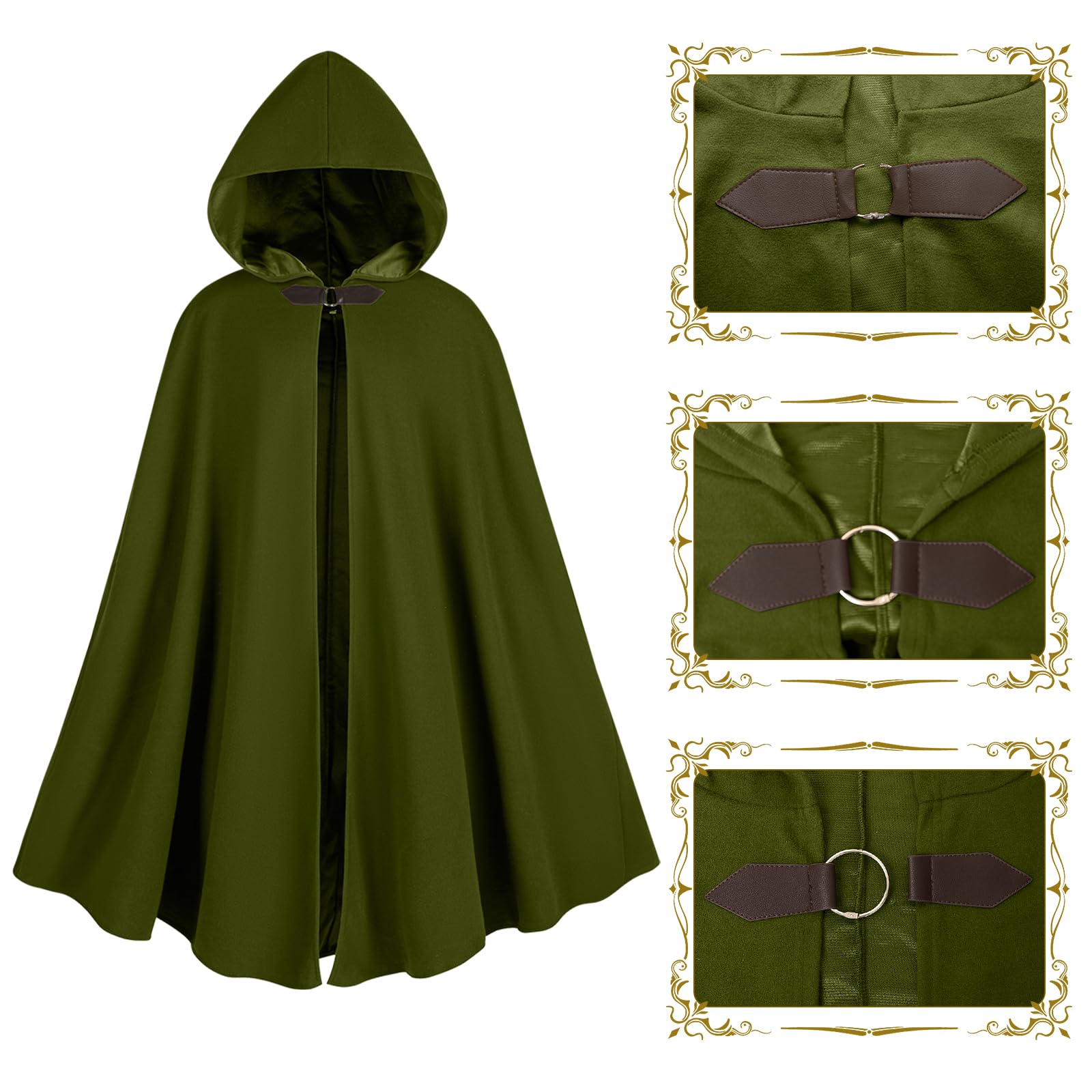 Renaissance Kapuzenmantel Mittelalter Umhang Herren Hexenmantel Gothic Cosplay Cape Halloween Kostüm (Grün)