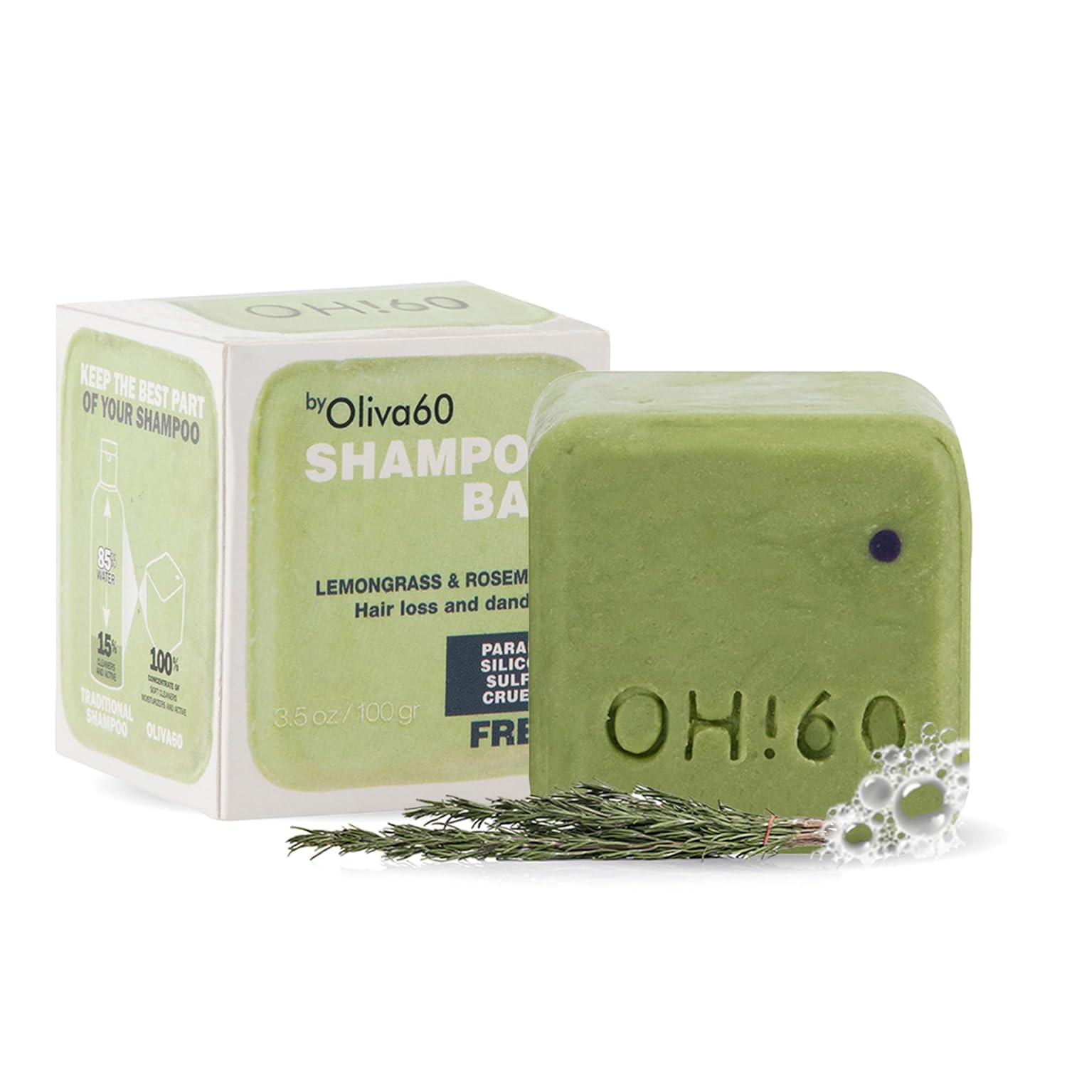 Rosemary & Lemongrass Sulfate-Free Shampoo Bar for Oily Hair | Olive, Argan & Macadamia Oils | Clarifying | 3.5 oz