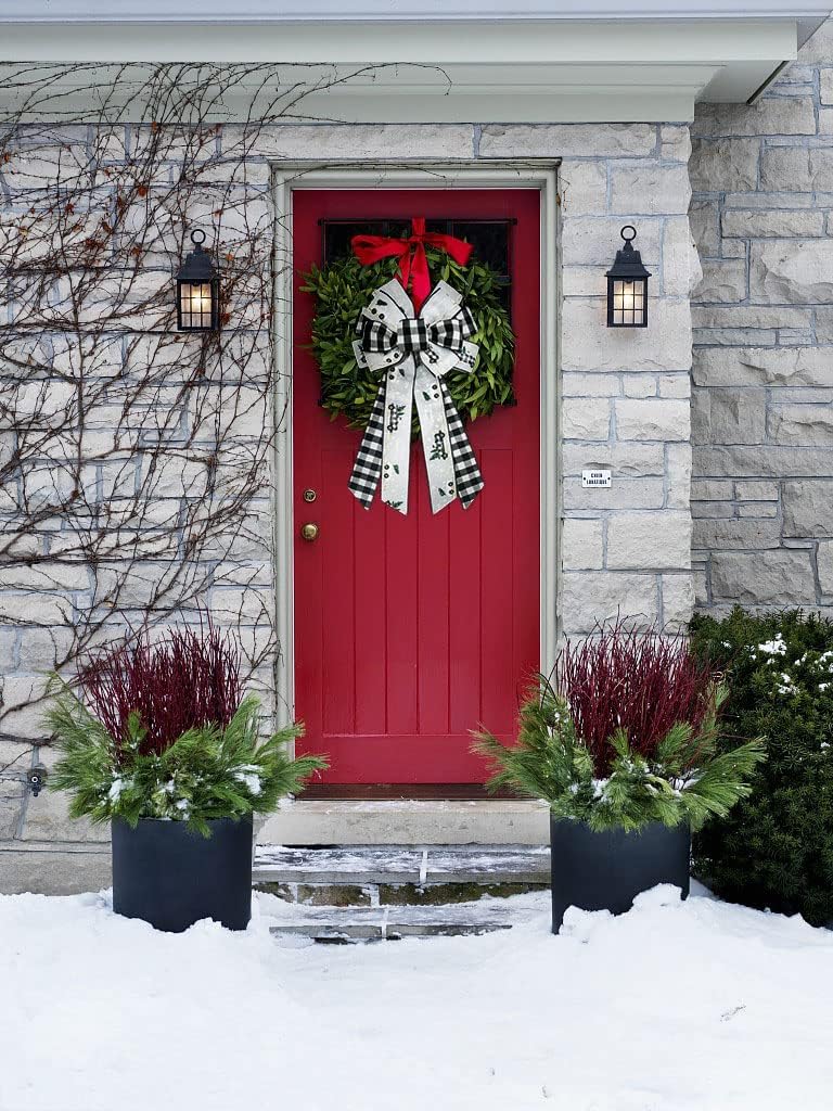 Large Christmas Bows for Wreath, Christmas Tree Wreath Bow Black White Buffalo Plaid Bow Xmas Burlap Tree Topper Bows for Front Door Wall Indoor Outdoor Christmas Decorations - Image 5