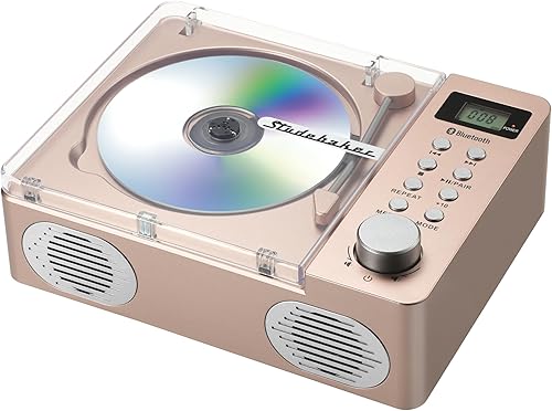 Studebaker SB3720 Reproductor de CD Bluetooth estéreo portátil con reproducción de MP3, radio FM, USB y batería recargable incorporada (oro rosa)