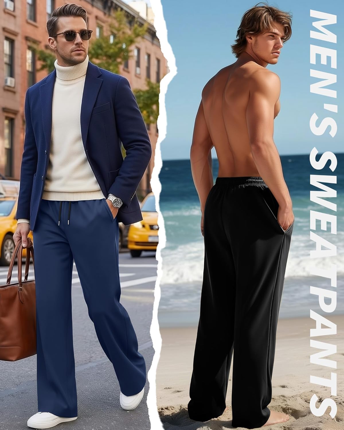 4 Pack Mens Big and Tall Sweatpants Athletic Workout Lounge Open Bottom Pants Drawstring Joggers with Pockets(Black, Light Mixed Gray, Heather White, Haze Blue,X-Large)