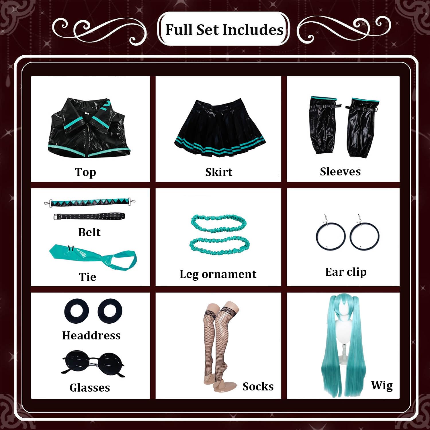 Anime H'atsune M'iku Disfraz de cosplay Juego de role Uniforme Conjunto Completo Halloween Fiesta Carnaval Traje de Vestir con Peluca Tocado Gafas Pendiente para Mujeres