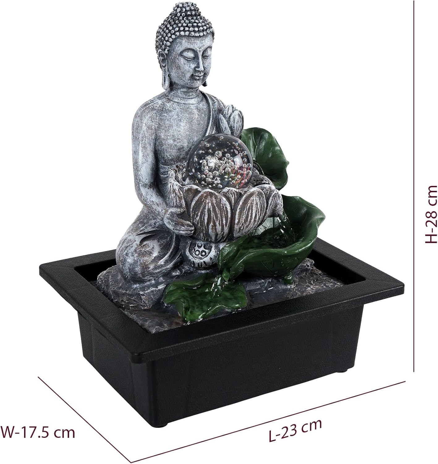 Buddha’S Lotus Tabletop Indoor Fountain for Home Decor Spiritual Decor for Home Office & Meditation Spaces (Height: 28 Cm) Black with Free Type-A Adapter