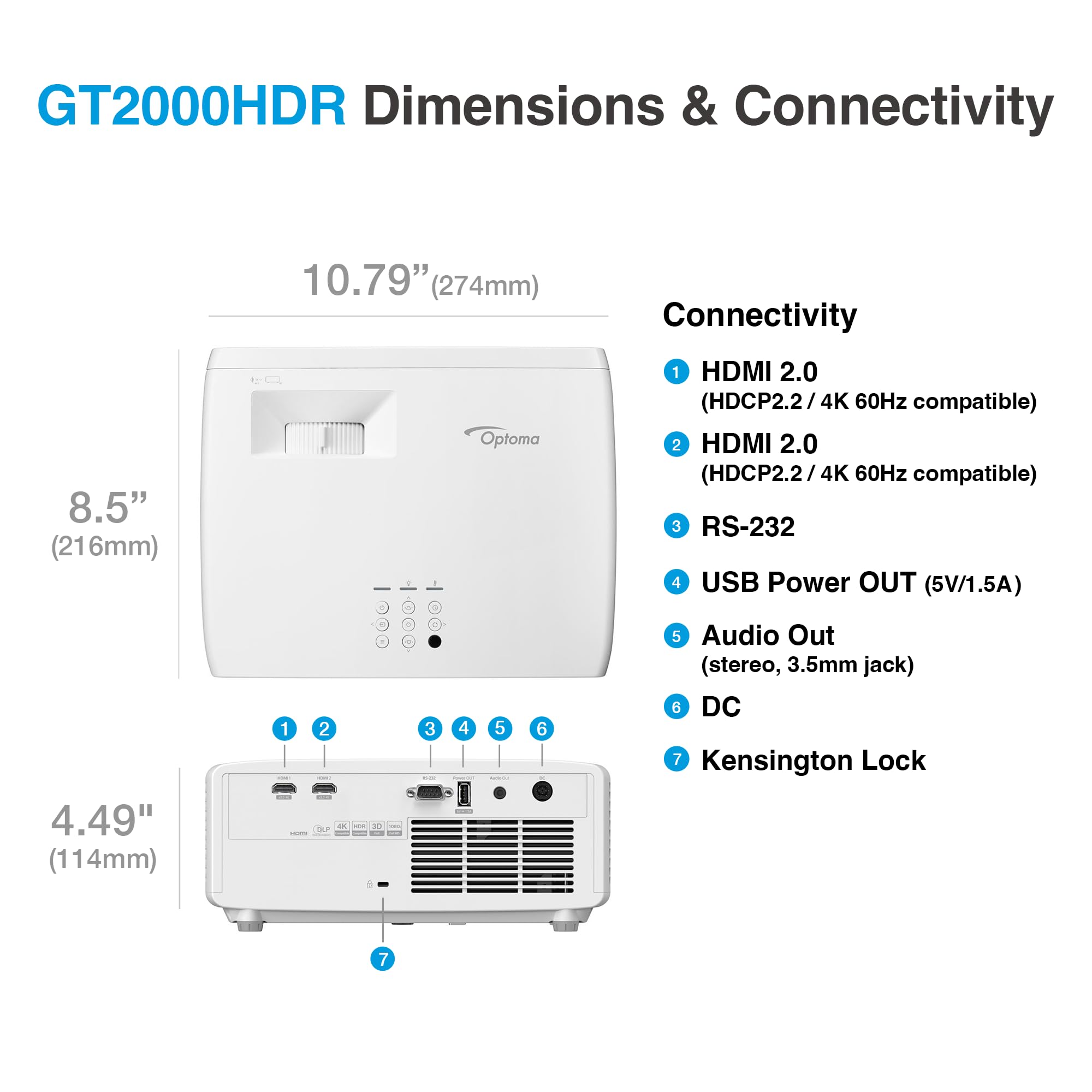 Optoma GT2000HDR vidéo-projecteur Projecteur à focale courte 3500 ANSI lumens DLP 1080p (1920x1080) Compatibilité 3D