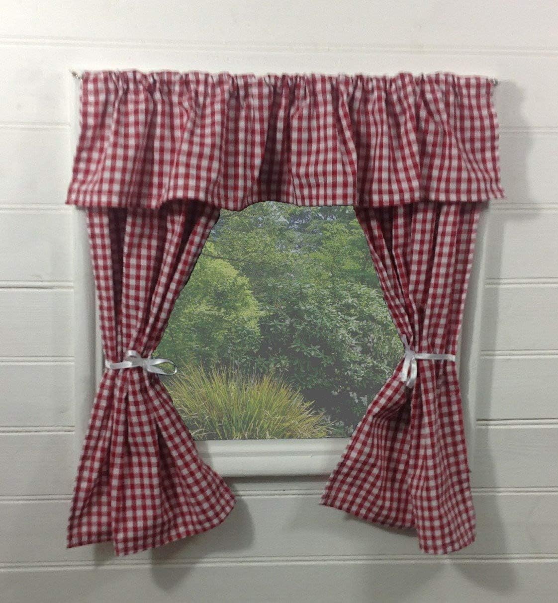 KIDS PLAYHOUSE CURTAINS ~ RED GINGHAM WITH PELMET ~ INCLUDES FITTINGS ~ WENDY HOUSE/SUMMER HOUSE