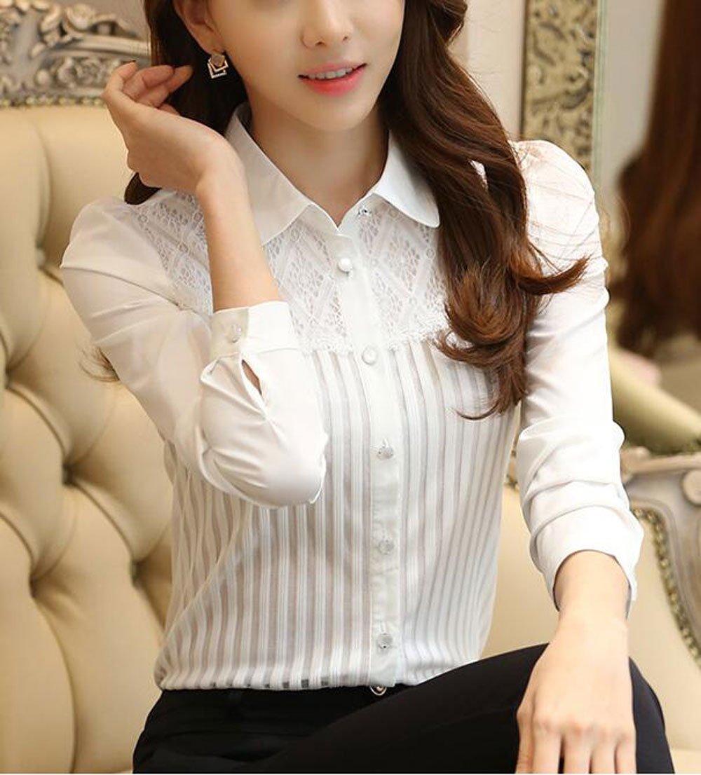 Blusa Vintage Botones Manga Larga Elegante Cuello Alto para Mujer
