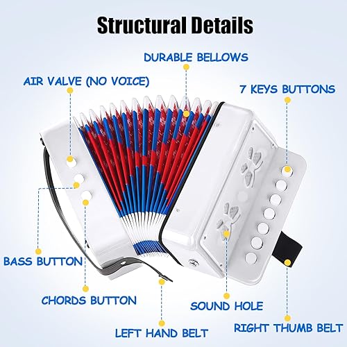 Miniatura 3 de AZEAM Acordeón para niños, acordeón de juguete para edades de 3, 5, 9, 7, 10, 12, niños pequeños, principiantes, instrumentos musicales, 10 teclas,