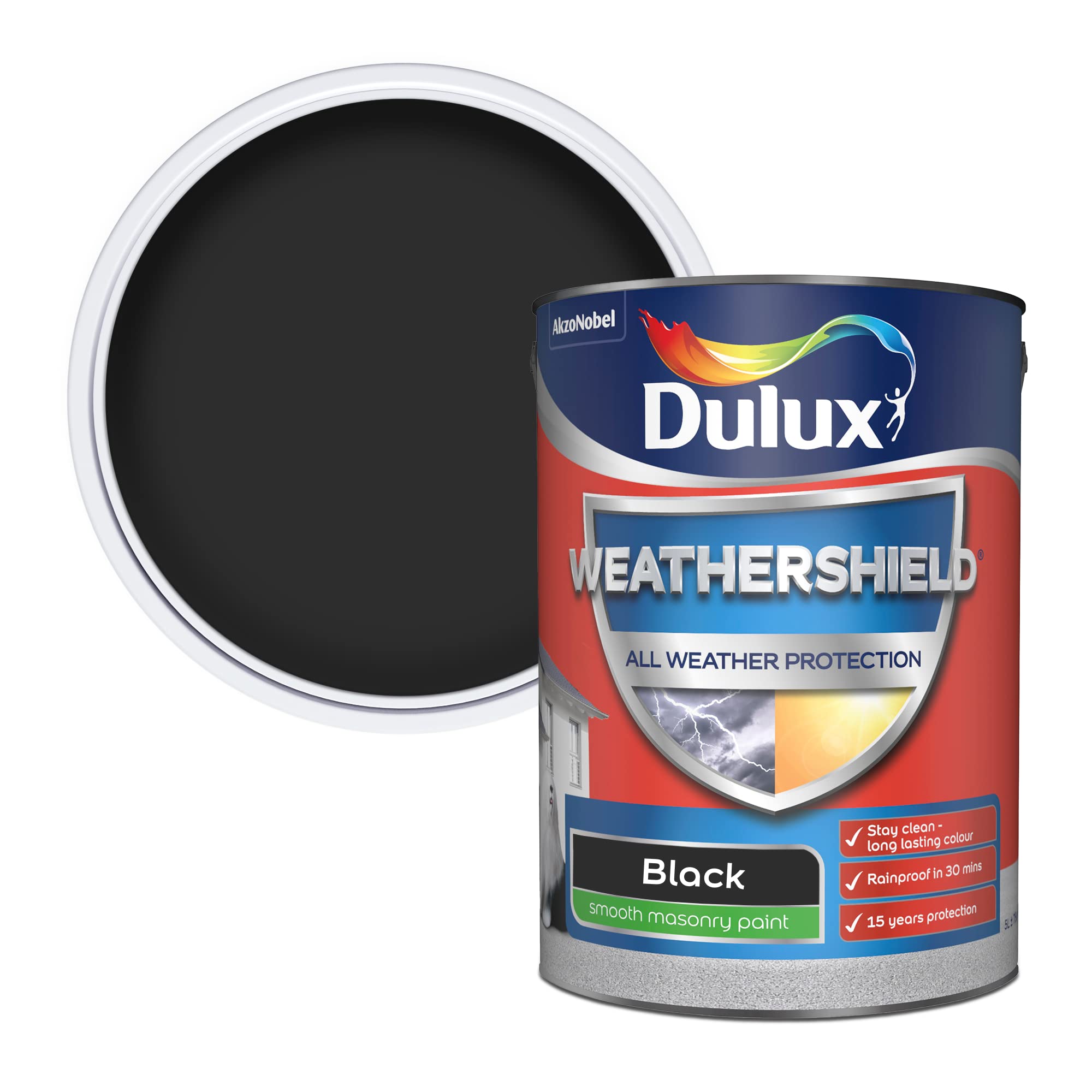 Dulux Weathershield Black Smooth Matt Masonry Paint5L Tin from B&Q