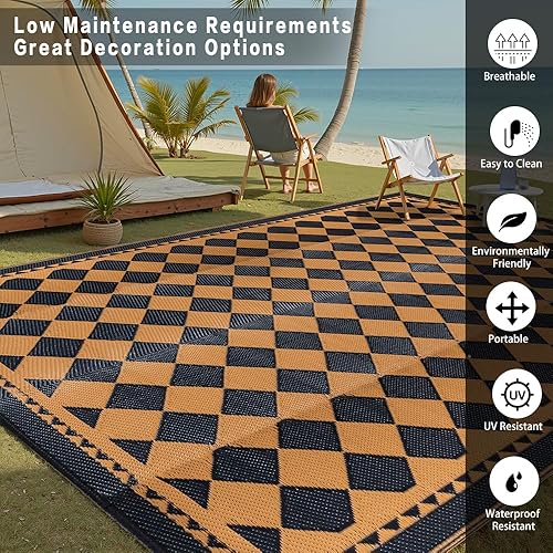 Miniatura 213 de HUGEAR Alfombra de exterior para patios, impermeable, alfombra de exterior grande, hecha de paja de plástico reversible, para campamento, caravana