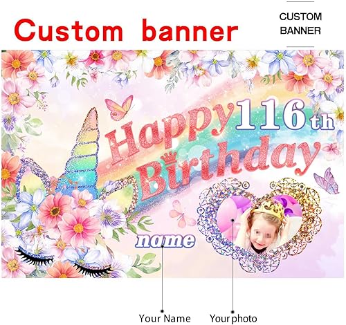 Vista 19 de Cartel personalizado de decoración de cumpleaños número 116 con temática de castillo y princesa, pancarta de tela personalizada para suministros