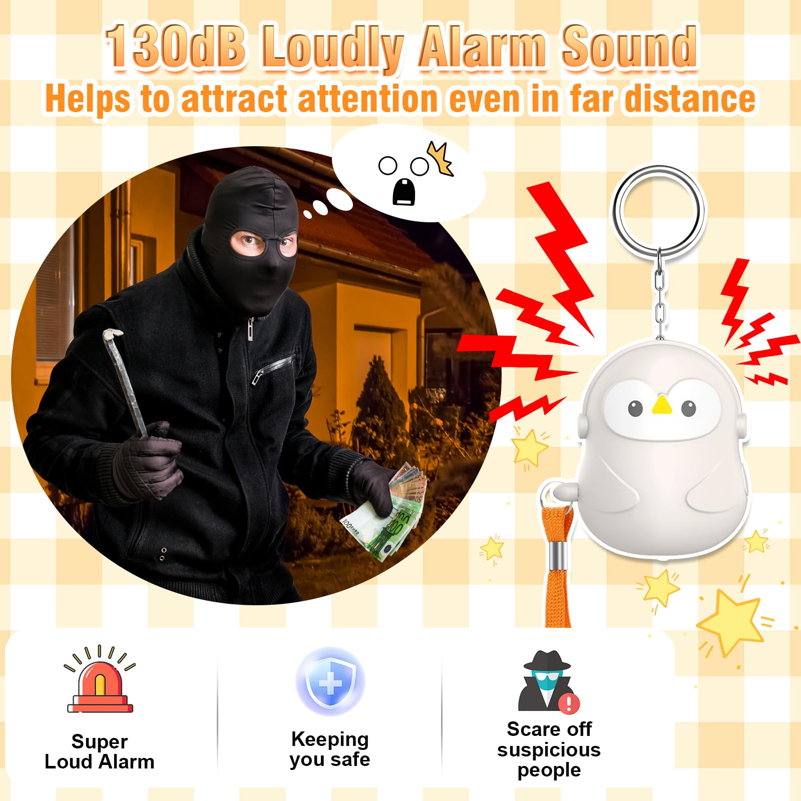130 dB Allarme Personale, Allarme di Sicurezza per Difesa Personale, Portachiavi Sirena Autodifesa con Luce LED, Sirena Allarme per Donne Uomini Bambini Anziani