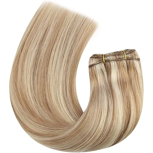 Weft Bundles Human Hair Medium Brown Highlighted with Blonde