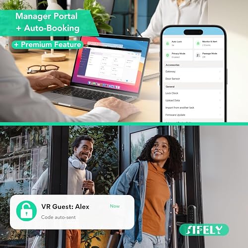 Miniatura 5 de Cerradura de puerta inteligente con huella digital WiFi integrada con mango y teclado, acceso remoto y bloqueo automático, entrada sin llave para el